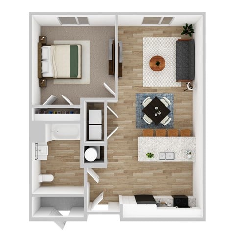 Floor plan for 1 bed, 1 bath, 759 sqft